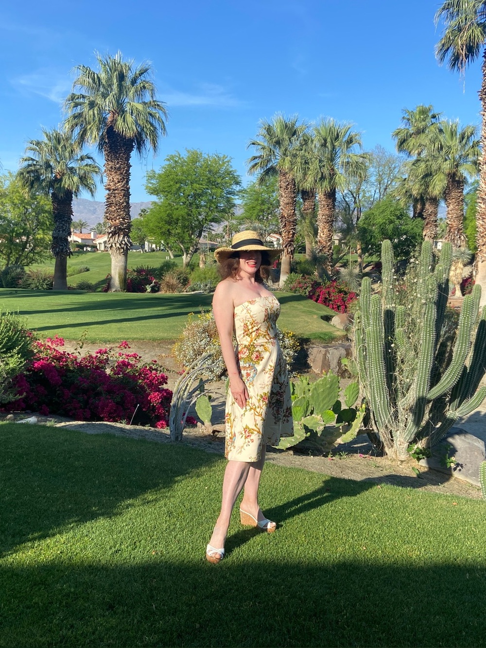 Strapless Floral Cream Dress